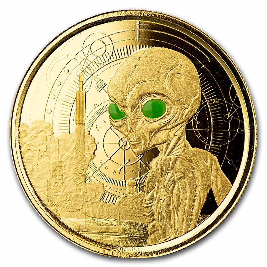2021 Republic of Ghana 1 oz Gold 20 Dollar Space Alien Colorized