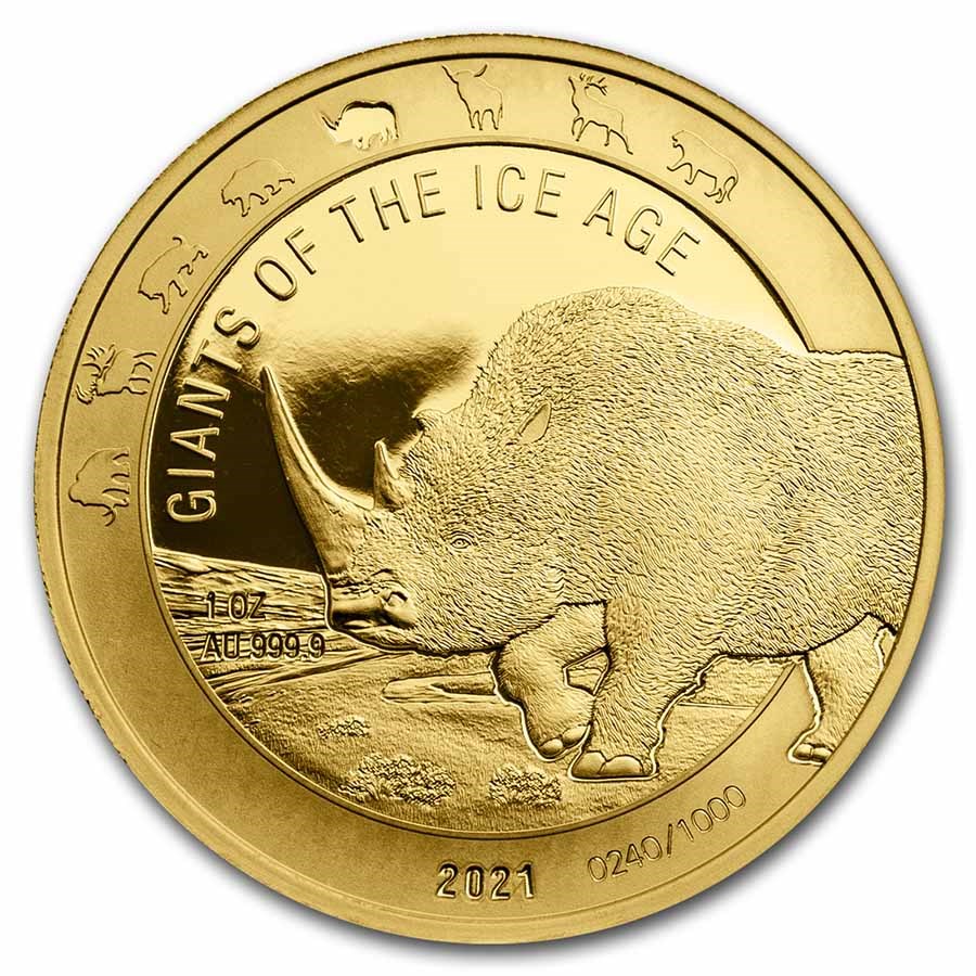 2021 Republic of Ghana 1 oz Gold Woolly Rhinoceros Proof