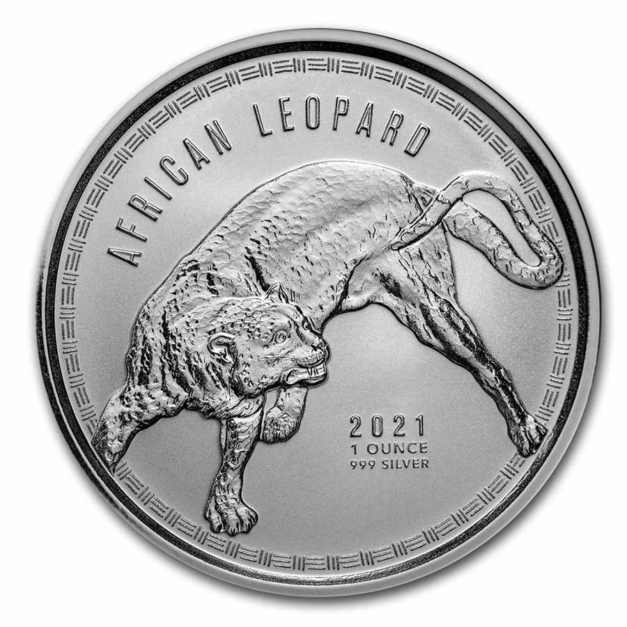 2021 Republic of Ghana 1 oz Silver 5 Cedi African Leopard BU