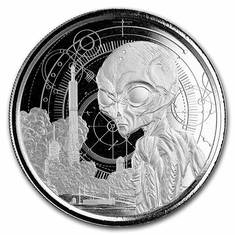 2021 Republic of Ghana 1 oz Silver 5 Dollar Space Alien BU