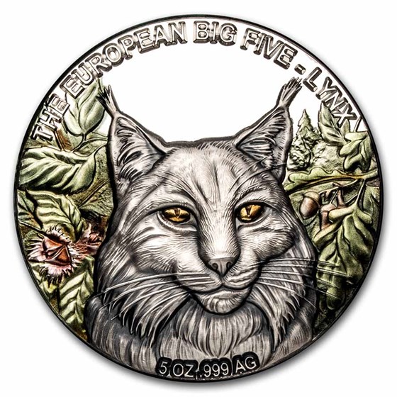 2021 Republic of Ghana 5 oz Silver European Big Five: Lynx 2021 Republic of Ghana 5 oz Silver European Big Five: Lynx