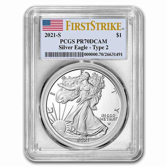 2021-S American Silver Eagle PR-70 PCGS (Type 2) (FirstStrike®) 2021-S American Silver Eagle PR-70 PCGS (Type 2) (FirstStrike®)