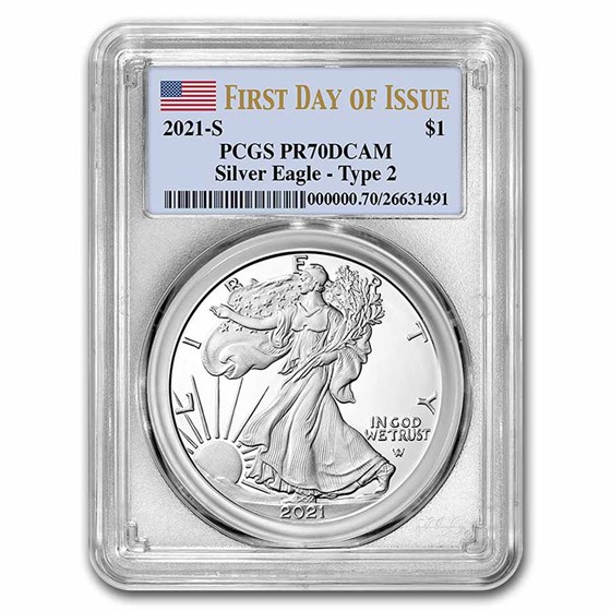 2021-S American Silver Eagle (Type 2) PR-70 PCGS (FDI) 2021-S American Silver Eagle (Type 2) PR-70 PCGS (FDI)