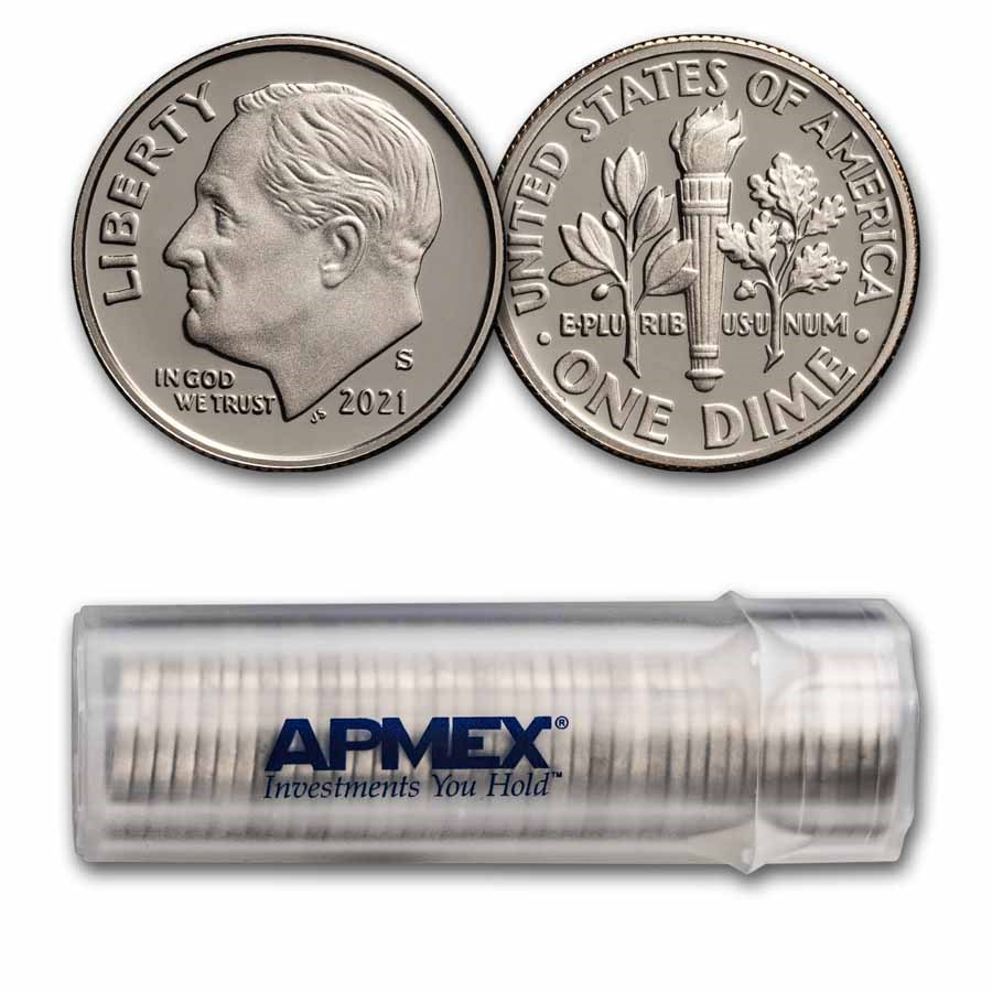 2021-S Roosevelt Dime 50-Coin Roll Proof