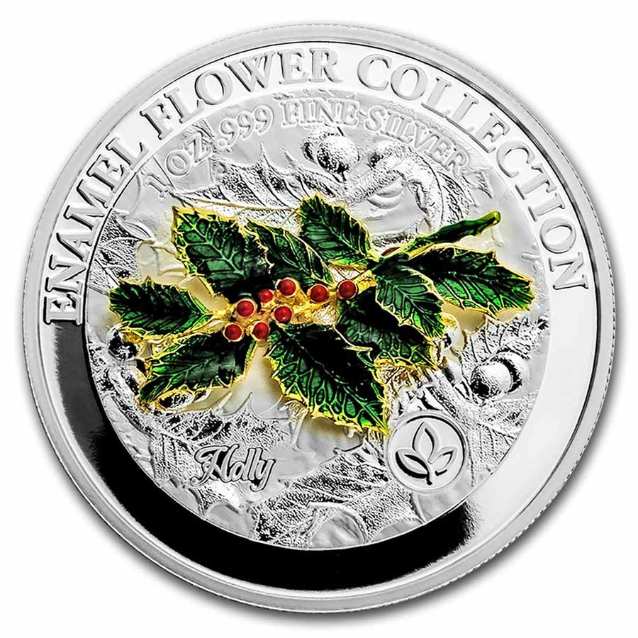 2021 Samoa 1 oz Silver Enamel Flower Collection: Holly