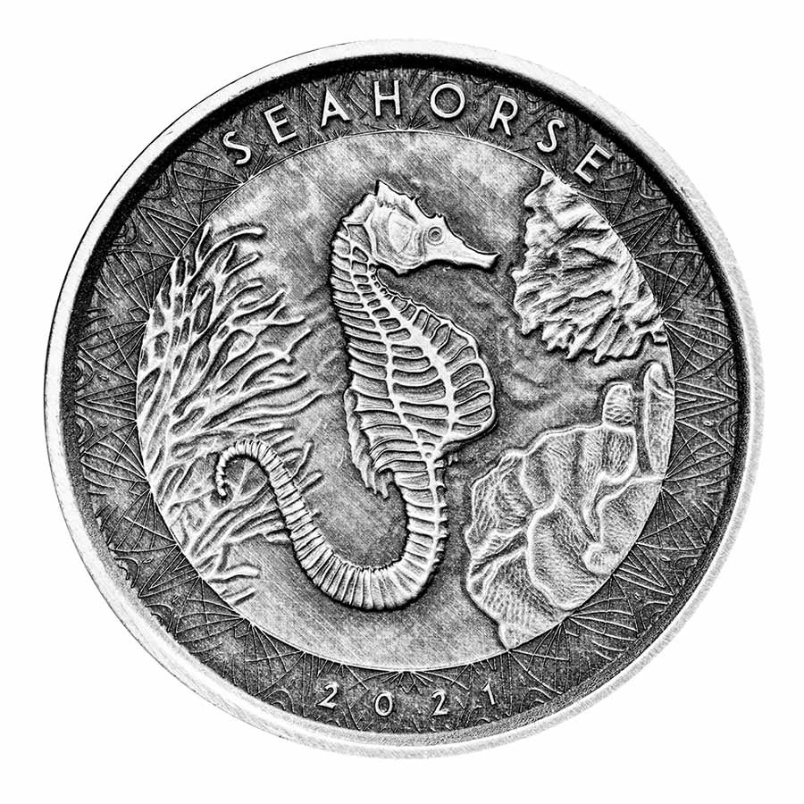 2021 Samoa 1 oz Silver Seahorse (Antique Finish)