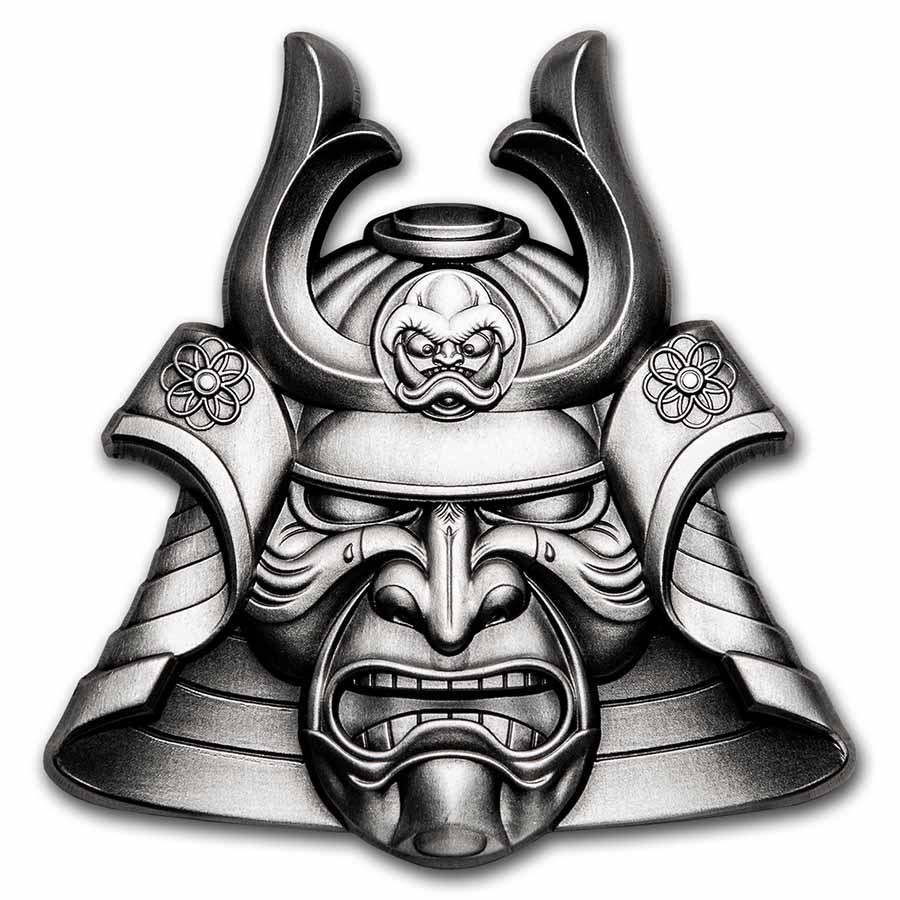 2021 Samoa 2 oz Silver Ancient Warriors: Samurai Mask Shaped Coin