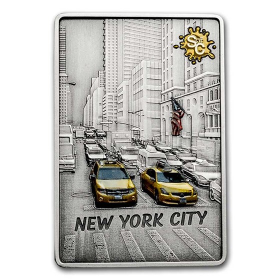 2021 Samoa 2 oz Silver Antique Splash of Color: New York City 2021 Samoa 2 oz Silver Antique Splash of Color: New York City
