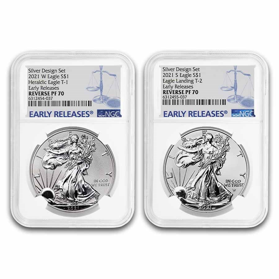 Buy 2021 Silver Eagle 2 Coin Reverse Proof Set PF70 APMEX