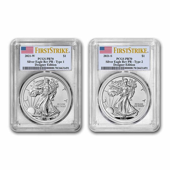2021 Silver Eagle Designer 2-Coin Rev Proof Set PR-70 PCGS (FS®) 2021 Silver Eagle Designer 2-Coin Rev Proof Set PR-70 PCGS (FS®)