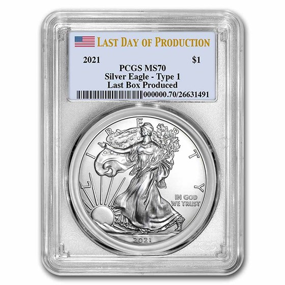 2021 Silver Eagle (Type 1) MS-70 PCGS (Final Box) 2021 Silver Eagle (Type 1) MS-70 PCGS (Final Box)