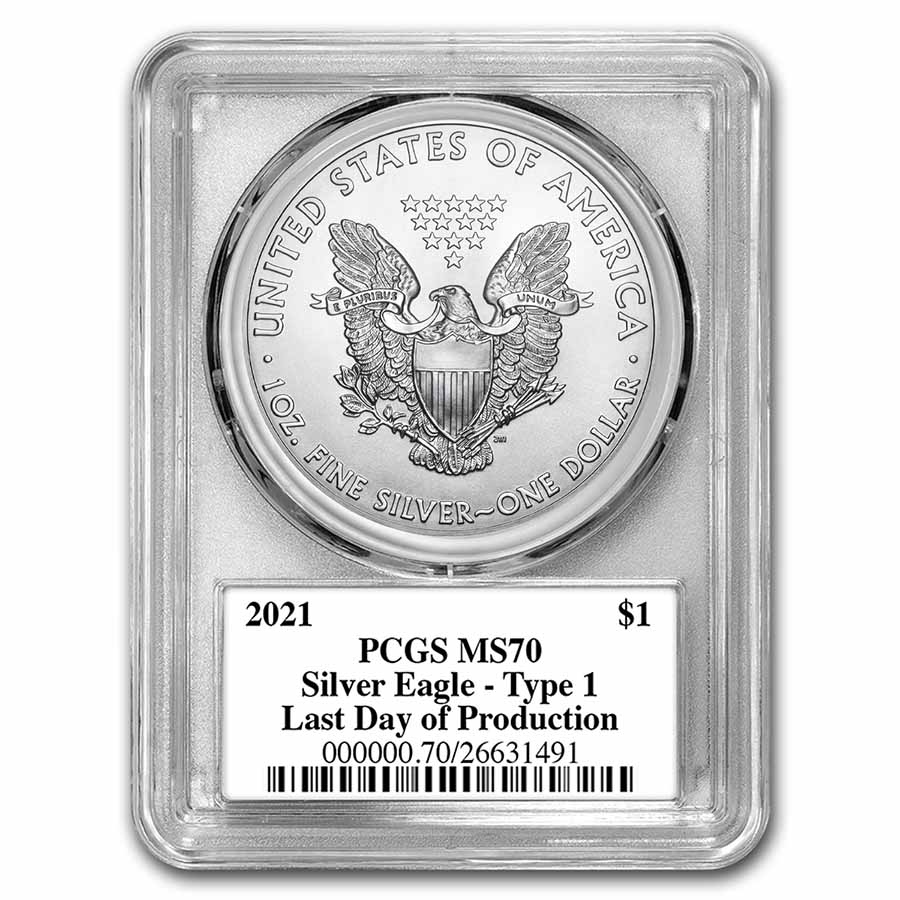 【新品】Silver Eagleイーグル銀貨2021 PCGS MS70 T1 Lot Detail - 2021 $1 Silver Eagle T1 Last Day Production PCGS MS70