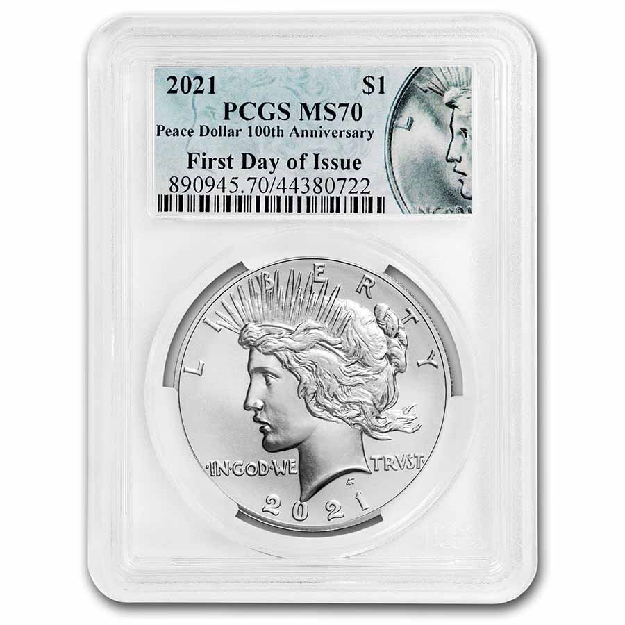 2021 Silver Peace Dollar MS-70 PCGS (FDI, 100th Anniv, Peace)