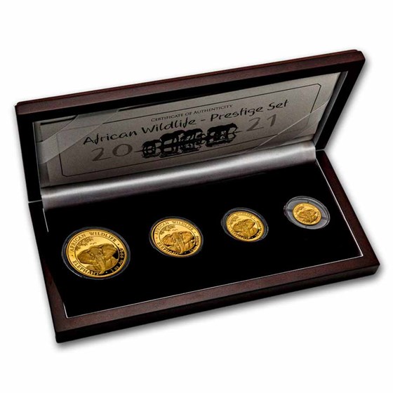 2021 Somalia 4-Coin Gold African Wildlife Elephant Prestige Set 2021 Somalia 4-Coin Gold African Wildlife Elephant Prestige Set