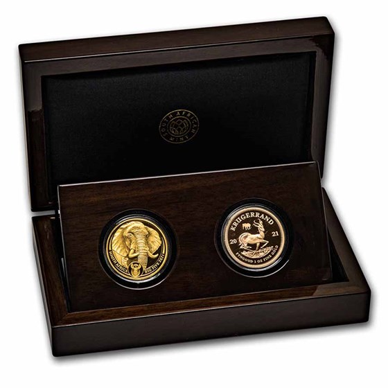 2021 South Africa 2-Coin Gold Krugerrand & Elephant Proof Set 2021 South Africa 2-Coin Gold Krugerrand & Elephant Proof Set