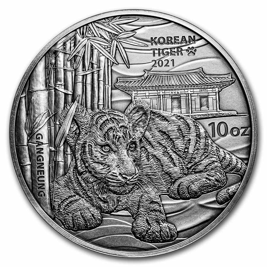 Buy 2021 Korean 10 oz Silver Tiger Medal Antique | APMEX