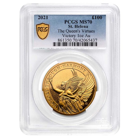 2021 St. Helena 1 oz Au £100 Queen's Virtues: Victory MS-70 PCGS 2021 St. Helena 1 oz Au £100 Queen's Virtues: Victory MS-70 PCGS