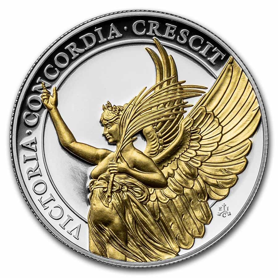 2021 St. Helena 1 oz Silver £1 Queen Virtues Victory Prf (Gilded)