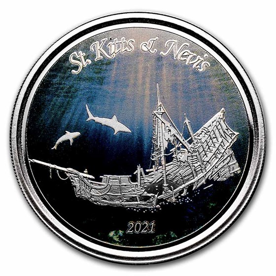 2021 St. Kitts and Nevis 1 oz Silver Sunken Ship Proof (Color) 2021 St. Kitts and Nevis 1 oz Silver Sunken Ship Proof (Color)