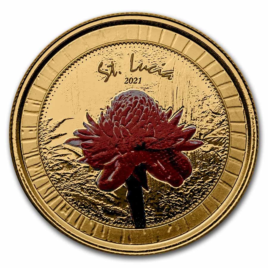 2021 St. Lucia 1 oz Gold Botanical Gardens (Colorized)