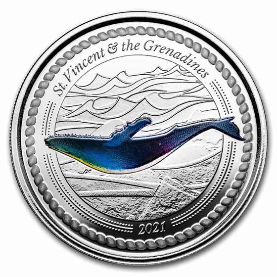 2021 St. Vincent & The Grenadines 1 oz Ag Humpback Whale (Color)