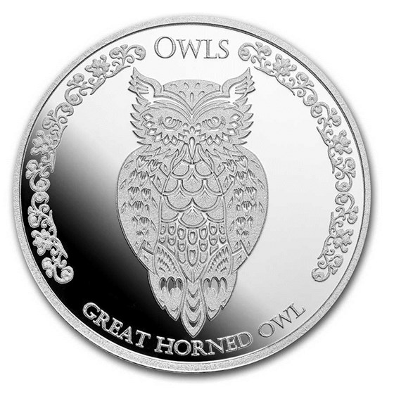 2021 Tokelau 1 oz Silver $5 Owls: Great Horned Owl BU