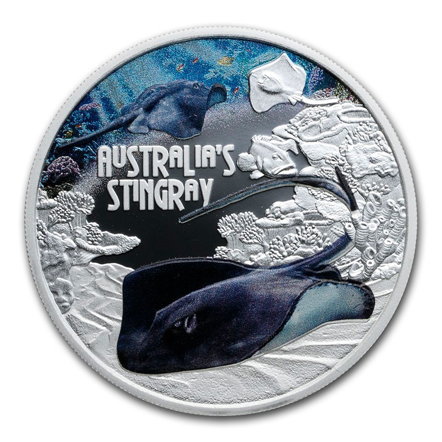 2021 Tuvalu 1 oz Ag Australian Stingray Deadly and Dangerous Prf