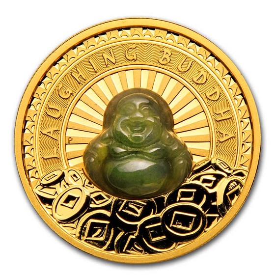2021 Tuvalu 1 oz Gold Laughing Buddha Jade Proof