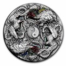 2021 Tuvalu 2 oz Silver Double Dragon Double Phoenix (Antiqued)