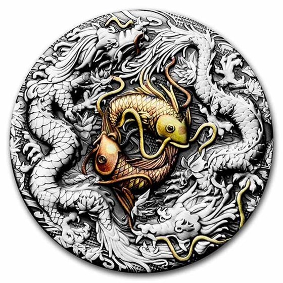 2021 Tuvalu 2 oz Silver Double Dragon Yin Yang Koi (Antiqued) 2021 Tuvalu 2 oz Silver Double Dragon Yin Yang Koi (Antiqued)