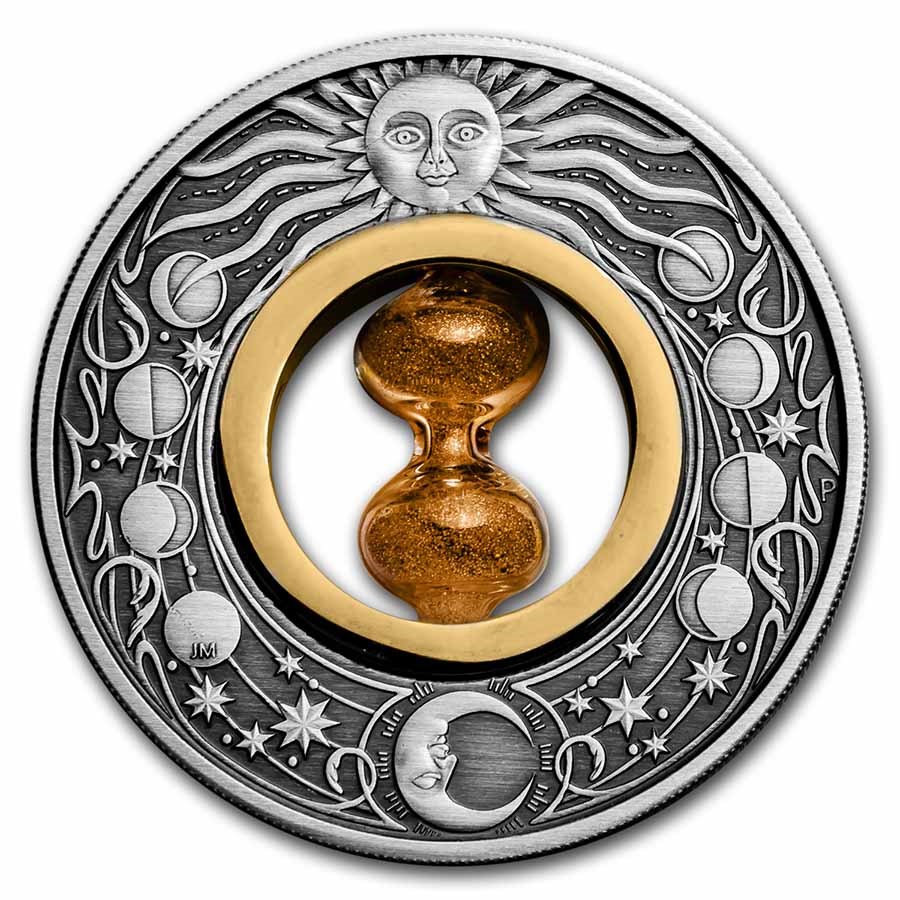 2021 Tuvalu 2 oz Silver Hourglass Antiqued