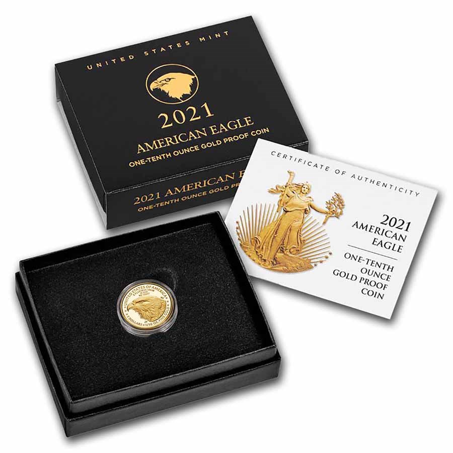 2021-W 1/10 oz Proof American Gold Eagle (Type 2) (w/Box & COA)