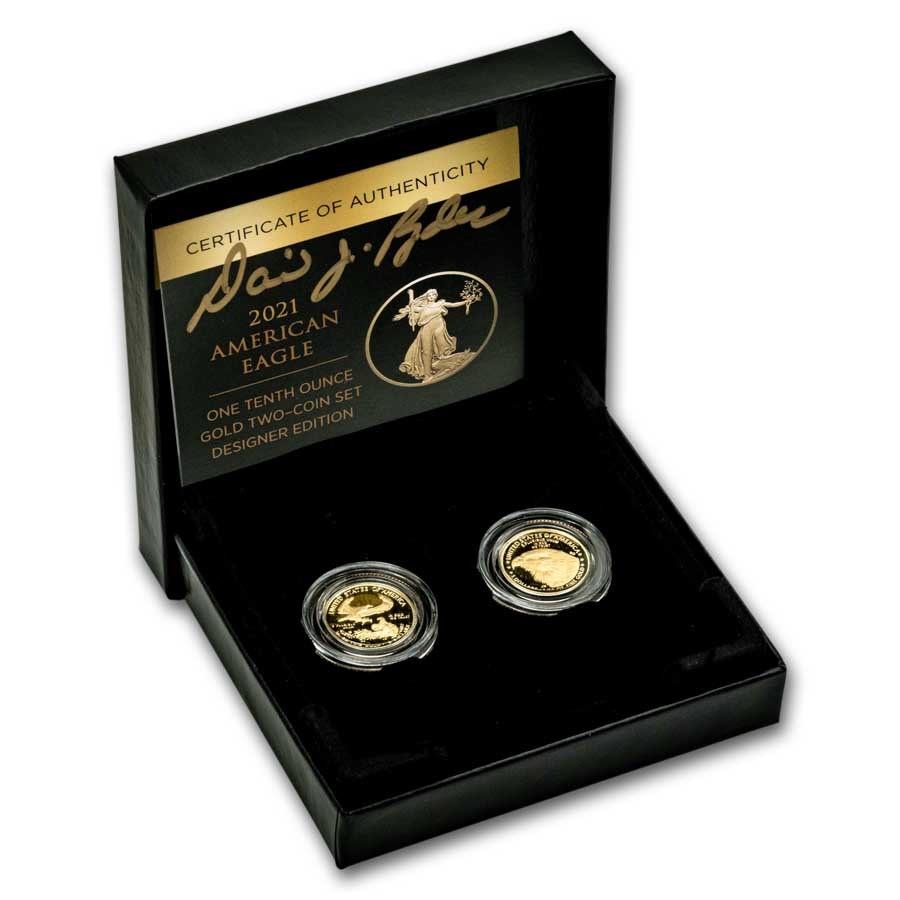 2021-W 1/10 oz Proof Gold Eagle Designer Set (Box & COA, Signed)