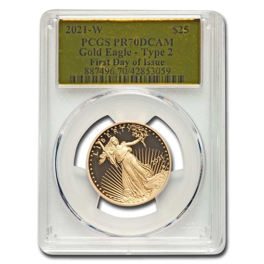 2021-W 1/2 oz Proof Gold Eagle (Type 2) PR-70 PCGS (FDI Gld Foil)