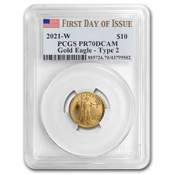 2021-W 1/4 oz Proof Gold Eagle (Type 2) PR-70 PCGS (FDI)