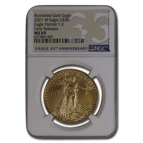 2021-W 1 oz Burnished Gold Eagle Type 2 MS-69 NGC (ER) 2021-W 1 oz Burnished Gold Eagle Type 2 MS-69 NGC (ER)