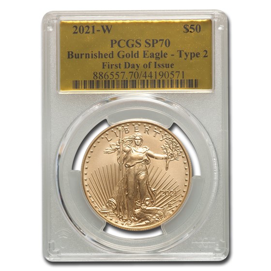 2021-W 1 oz Burnished Gold Eagle Type 2 SP-70 PCGS (FD Gold Foil)