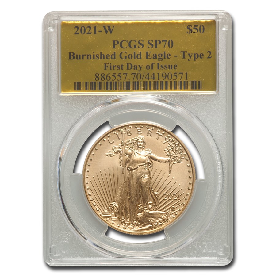 2021-W 1 oz Burnished Gold Eagle Type 2 SP-70 PCGS (FD Gold Foil)