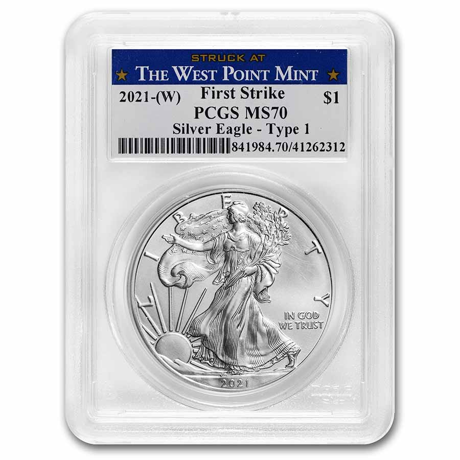 銀貨 Struck at West Point Mint 2021 MS70 銀貨 Struck at West Point Mint 2021 MS70 2021-W Silver Eagle Early