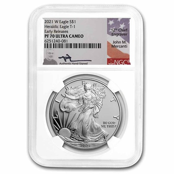 2021-W American Silver Eagle (Type 1) PF-70 NGC (ER, Mercanti) 2021-W American Silver Eagle (Type 1) PF-70 NGC (ER, Mercanti)