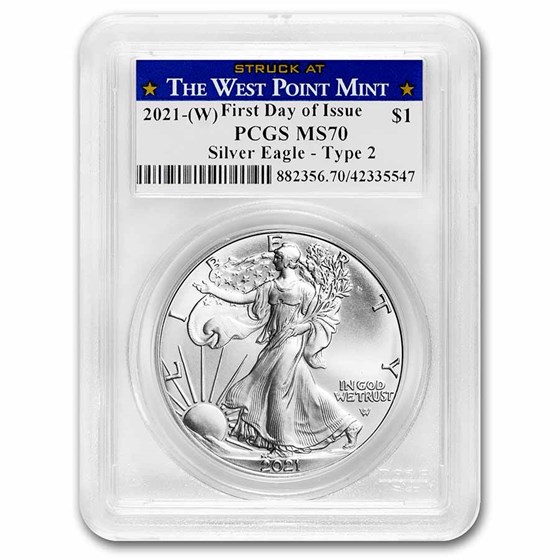 2021 (W) American Silver Eagle (Type 2) MS-70 PCGS (FDI, WP)