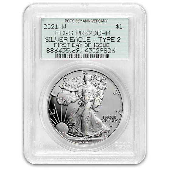 2021-W American Silver Eagle (Type 2) PR-69 PCGS (FDI) 2021-W American Silver Eagle (Type 2) PR-69 PCGS (FDI)