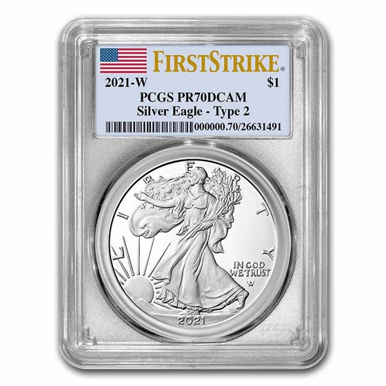2021-W American Silver Eagle (Type 2) PR-70 PCGS (FirstStrike®) 2021-W American Silver Eagle (Type 2) PR-70 PCGS (FirstStrike®)