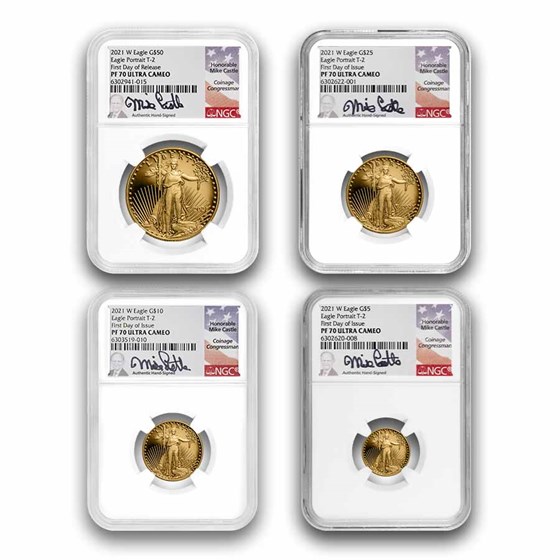 2021-W Proof Gold Eagle Set (T2) NGC PF-70 (FDI, Castle Signed) 2021-W Proof Gold Eagle Set (T2) NGC PF-70 (FDI, Castle Signed)