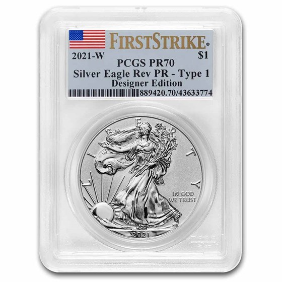 2021-W Silver Eagle (T1) Rev Proof PR-70 PCGS (FS®, Designer) 2021-W Silver Eagle (T1) Rev Proof PR-70 PCGS (FS®, Designer)