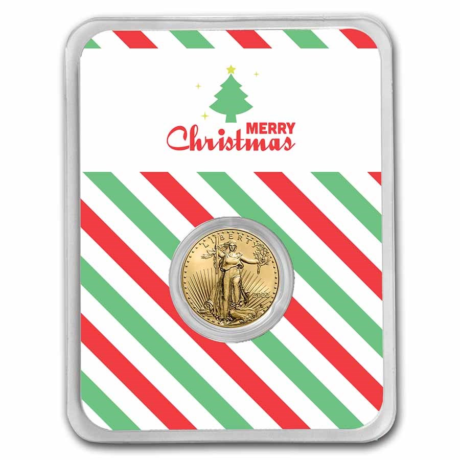 2022 1/10 oz American Gold Eagle - w/Merry Christmas Tree Card