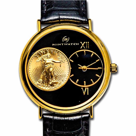 2022 1/10 oz Gold American Eagle Inset Leather Band Watch 2022 1/10 oz Gold American Eagle Inset Leather Band Watch