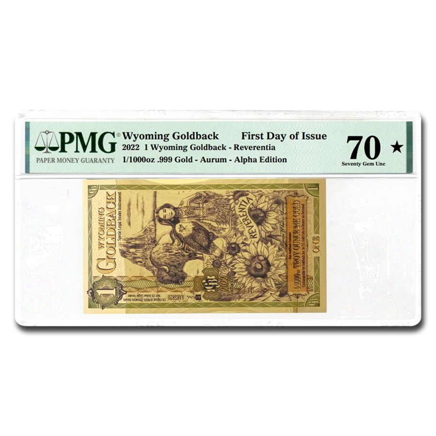 2022 1 Alpha Wyoming Goldback Note Aurum PMG-70* (FDI)