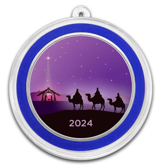 2022 1 oz Ag Colorized Round - APMEX (3 Wise Men, Amethyst Night)