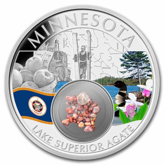 2022 1 oz Ag Treasures Minnesota Lake Superior Agate (Colorized)